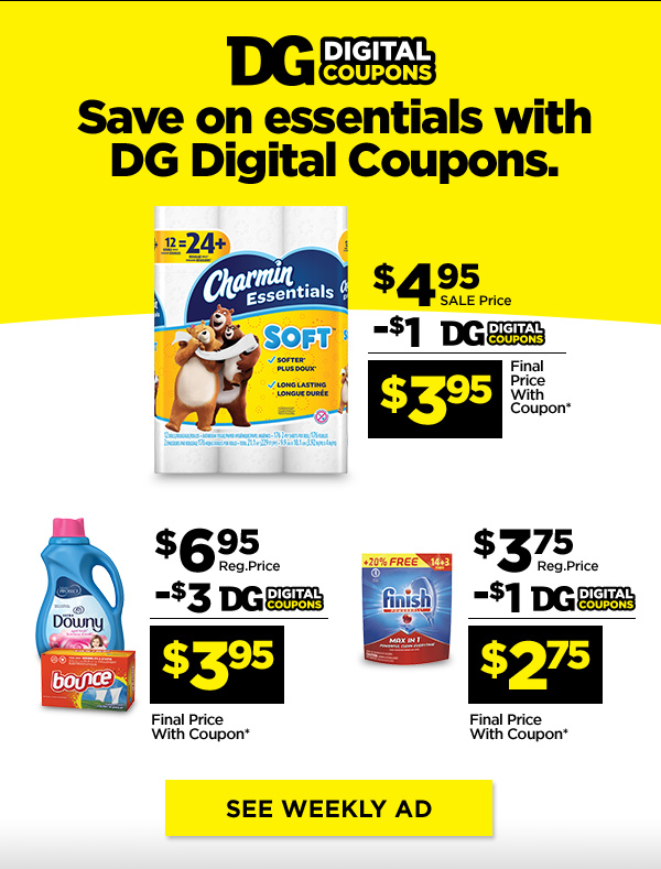 Save on essentials with DG Digital Coupons. SEE WEEKLY AD