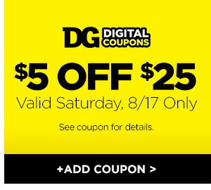 $5 OFF $25 SAT, 8/17 ONLY