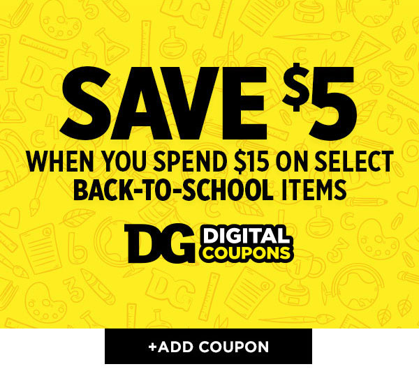 Save $5 on $15 With Select Back-To-School Items | +ADD COUPON